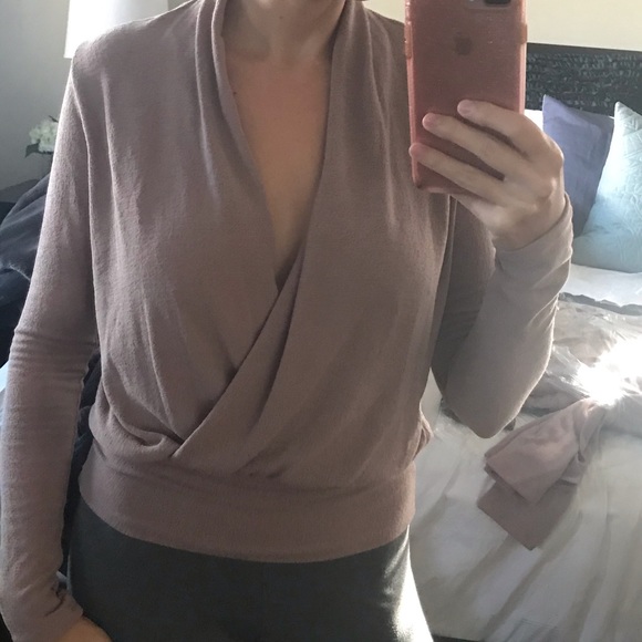 Mauve Soft Knit Wrap Front Long Sleeve - Picture 5 of 6